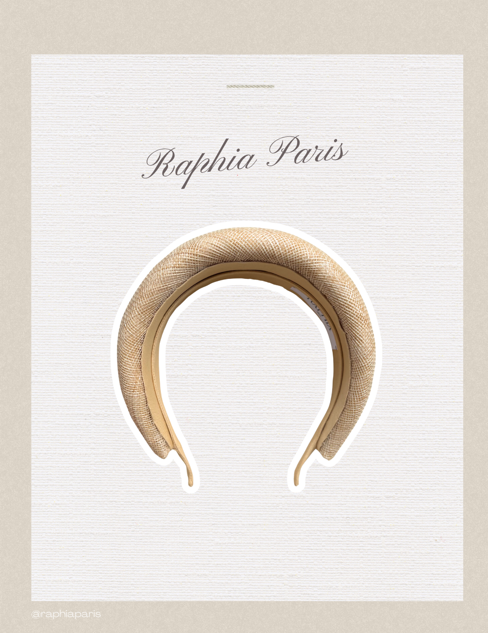Serre-tête large en sinamay beige naturel Raphia Paris