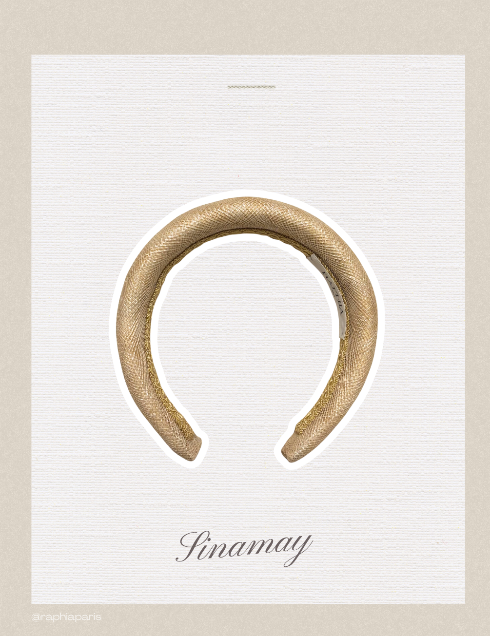 Serre-tête en sinamay beige naturel Raphia Paris