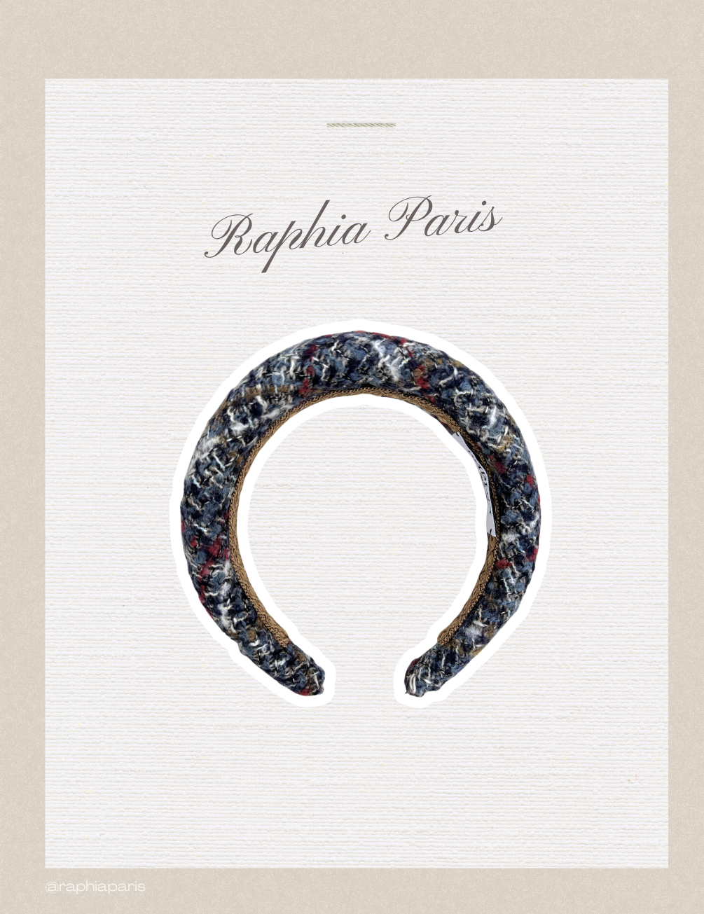 Serre-tête en tweed bleu Raphia Paris