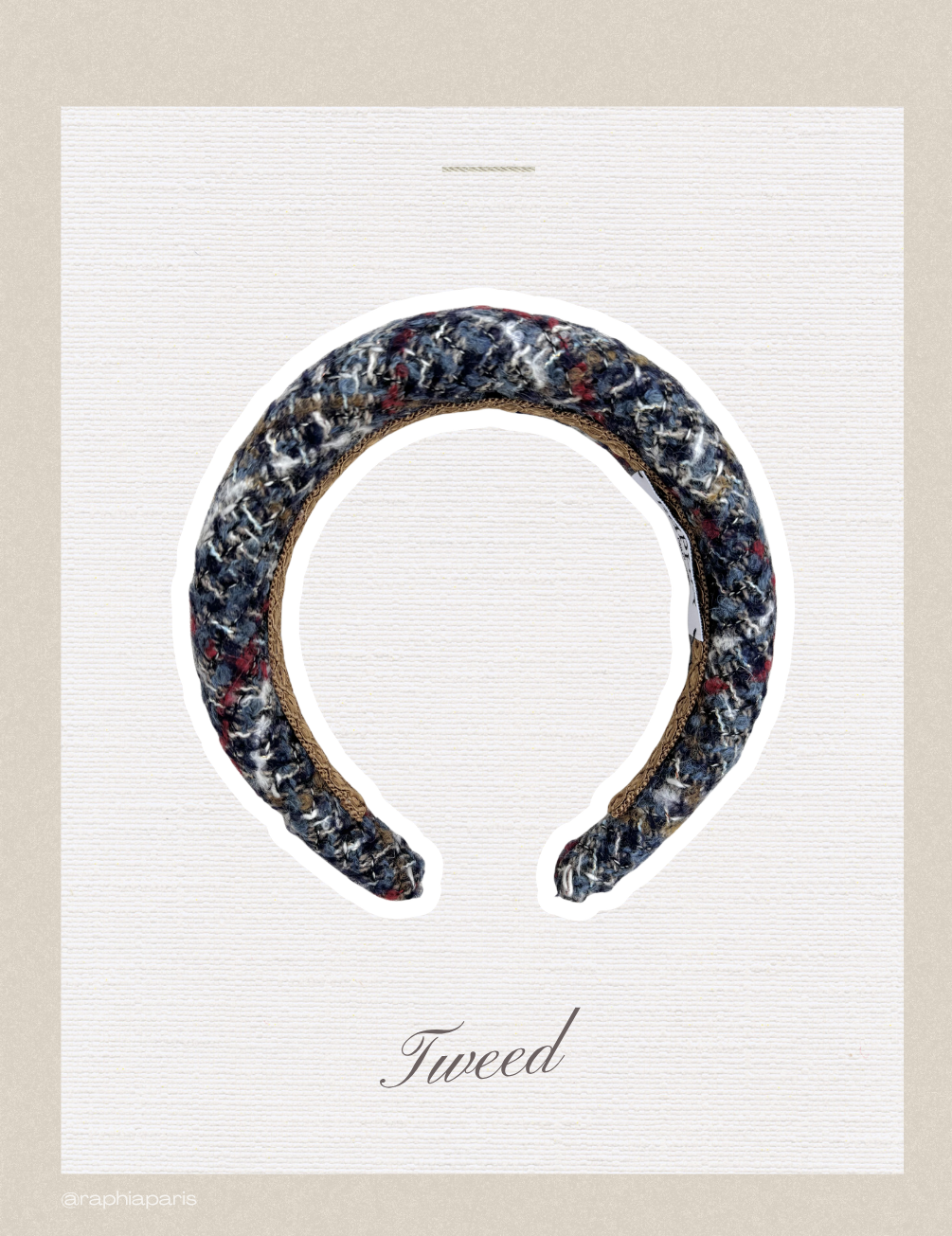Serre-tête en tweed bleu Raphia Paris