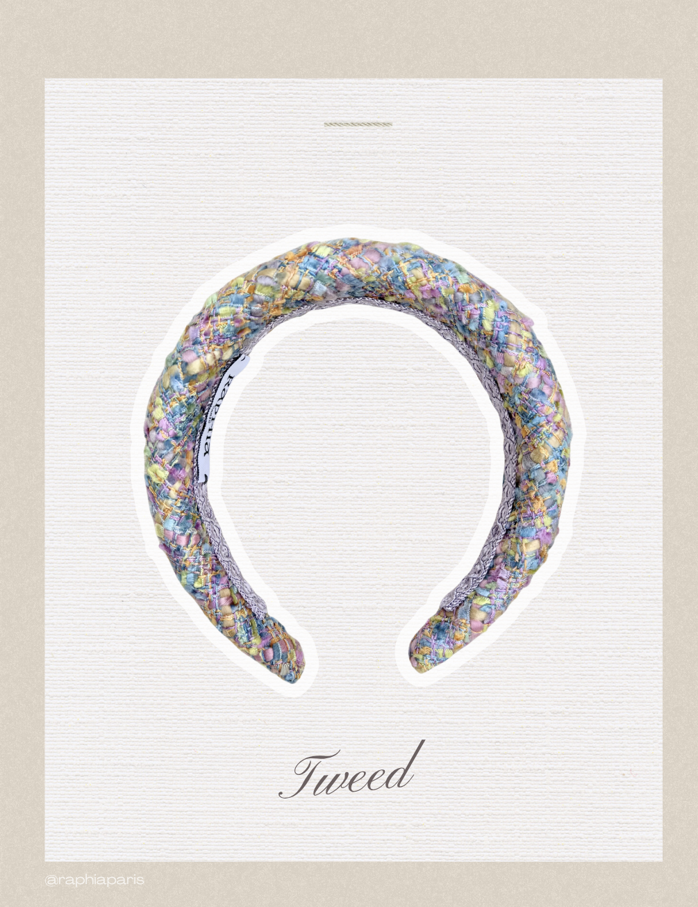 Serre-tête en tweed rose Raphia Paris