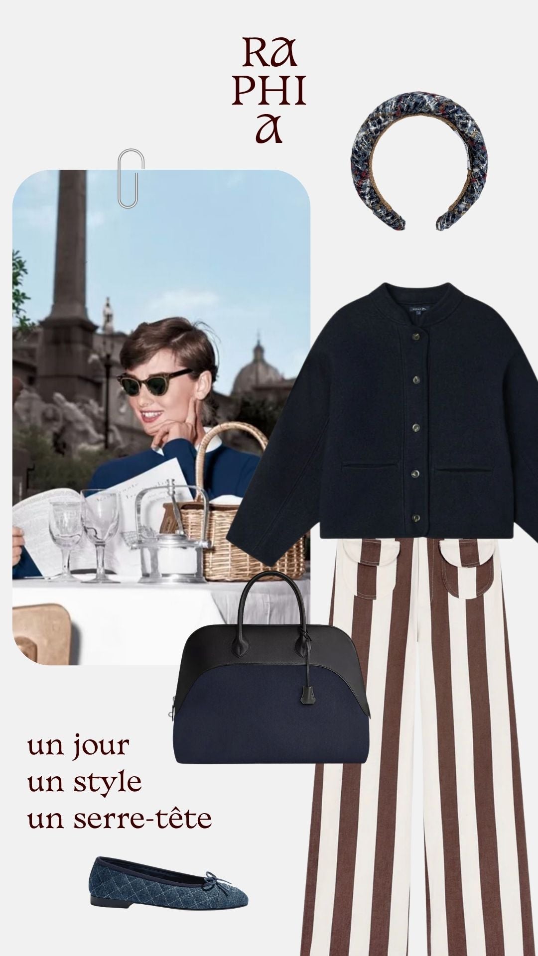 Tenue élégante avec un serre-tête en tweed bleu