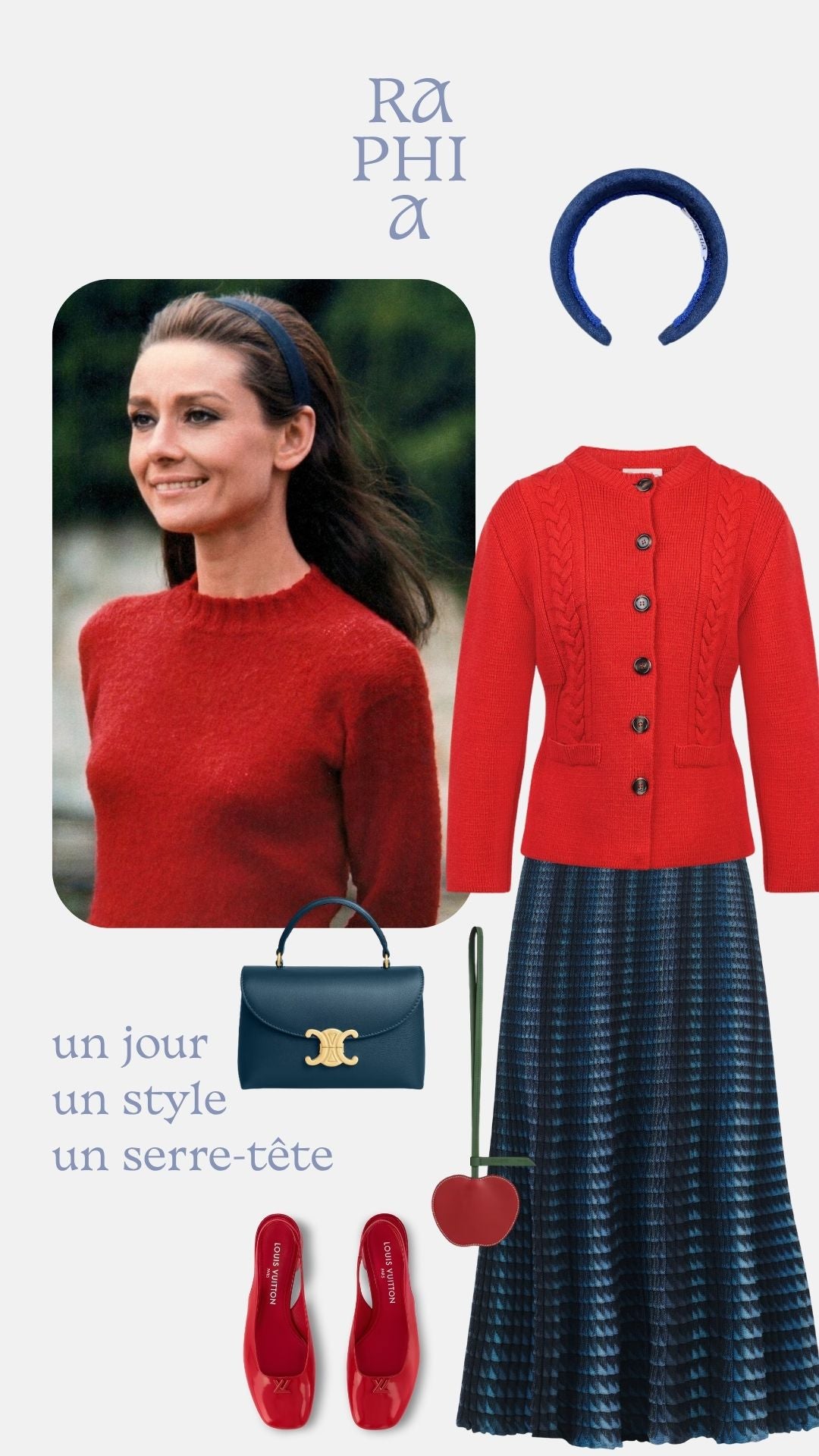 Tenue élégante rouge et bleu pour porter avec un serre-tête